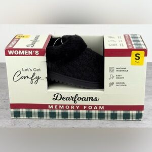 dearfoams slippers womens 5-6 Black New In Box Size S